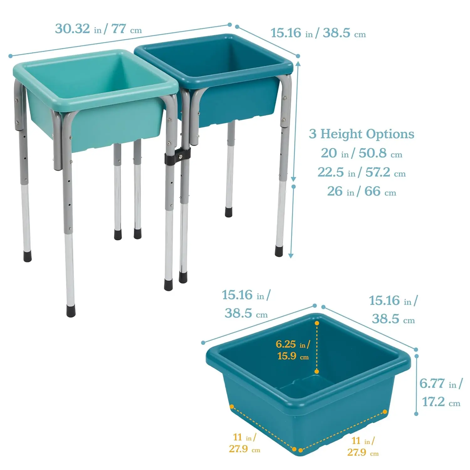 2-Station Sand and Water Adjustable Play Table, Sensory Bins, Seafoam/Turquoise