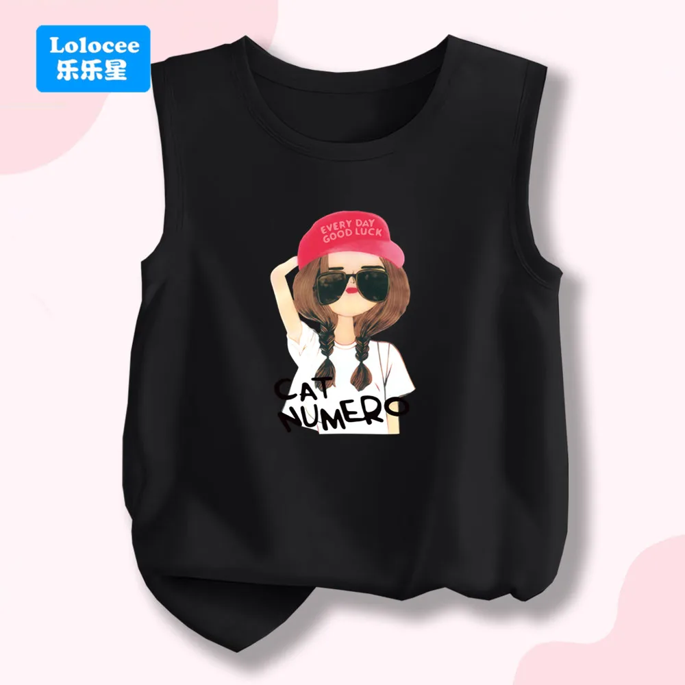 Cool Girl Print Kids Cotton Sleeveless T-shirt - 5 Colors Round-Neck Summer Vest for 3 -14 Years Kids Singlet NHMJ1
