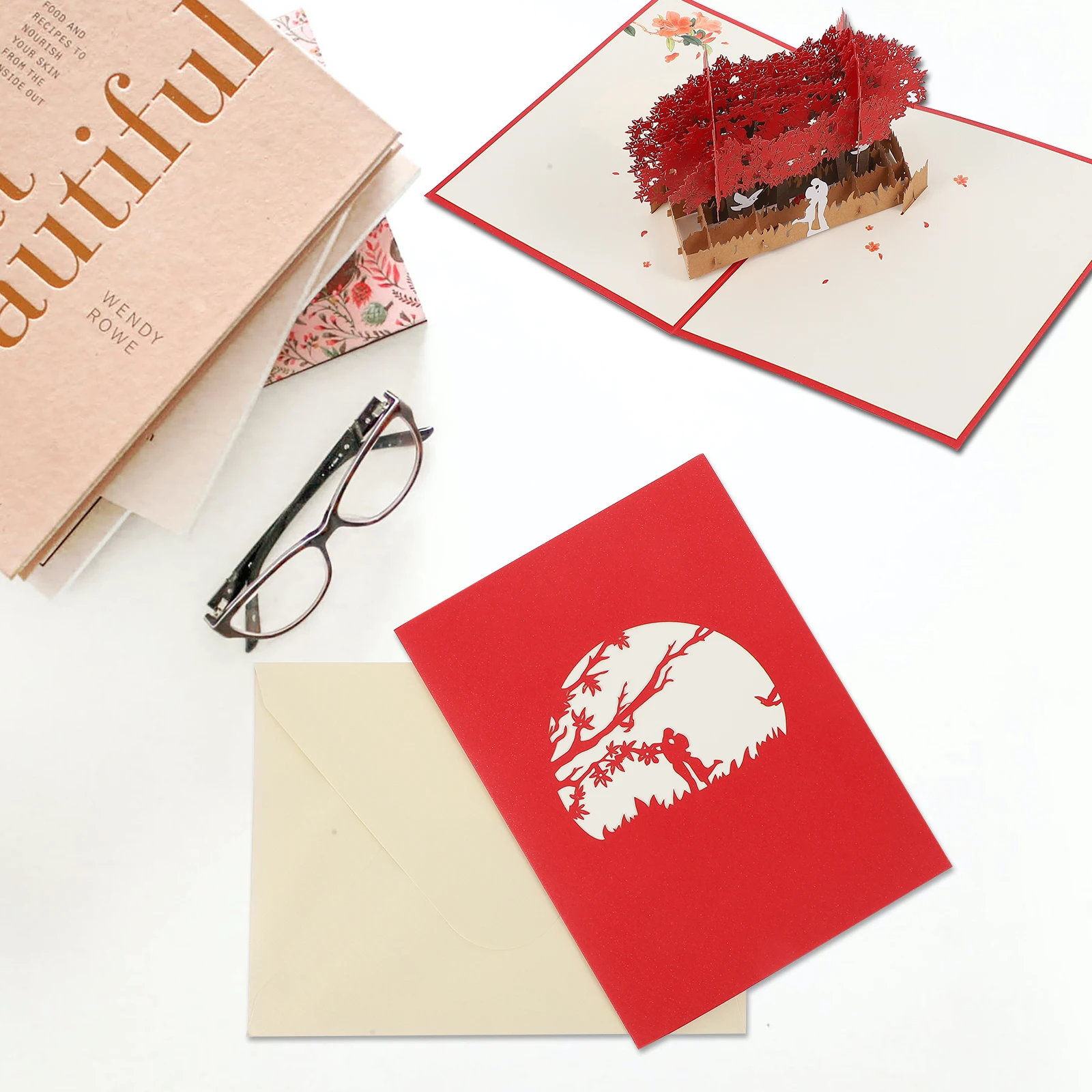 

3D Love Greeting Cards Red Valentine Day Three Dimensional Paper Heart Shaped Message Card For Lovers Birthday Gifts