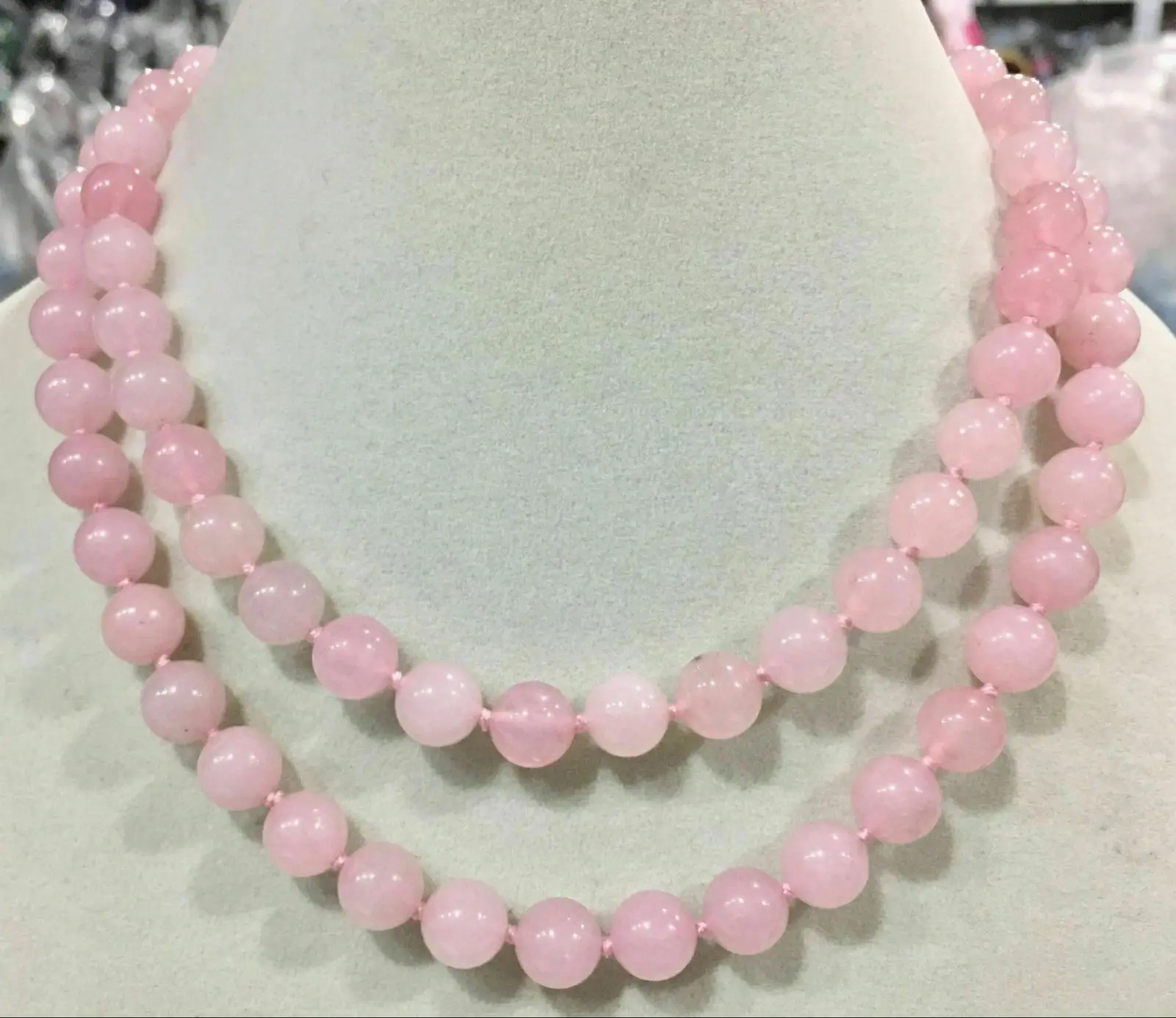 Long 32inch Natural 12mm Pink Jade Gemstone Round Beads Jewelry Necklace AAA+