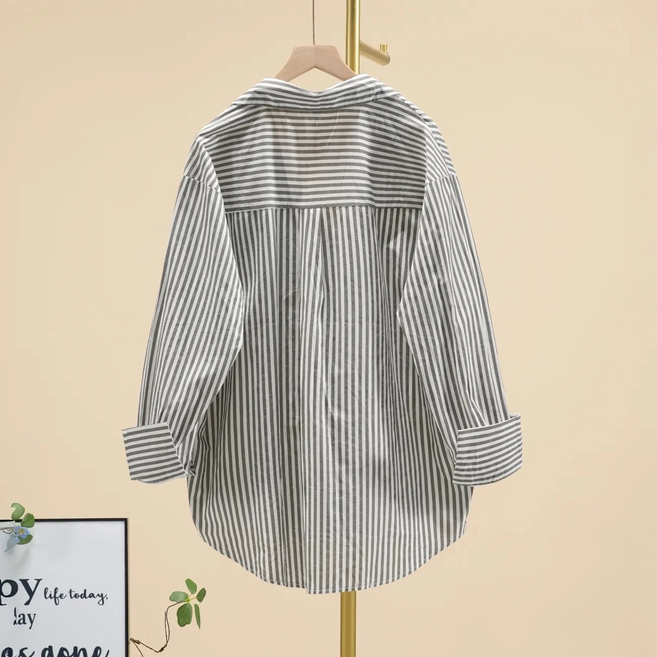 100% Pure cotton Striped Printed Shirt for women Simple Korean version loose Medium long Casual Tops Fashion Long sleeved Shirts 6