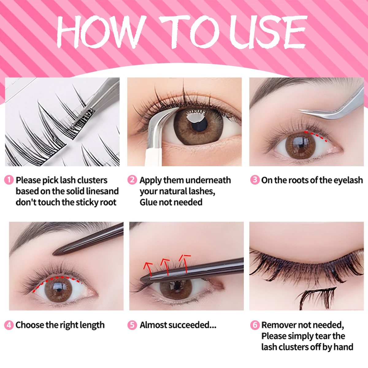 Kępki rzęs bez kleju 36 szt. Niewidoczne sztuczne rzęsy z płynnym klejem, bez nacisku, lekkie.