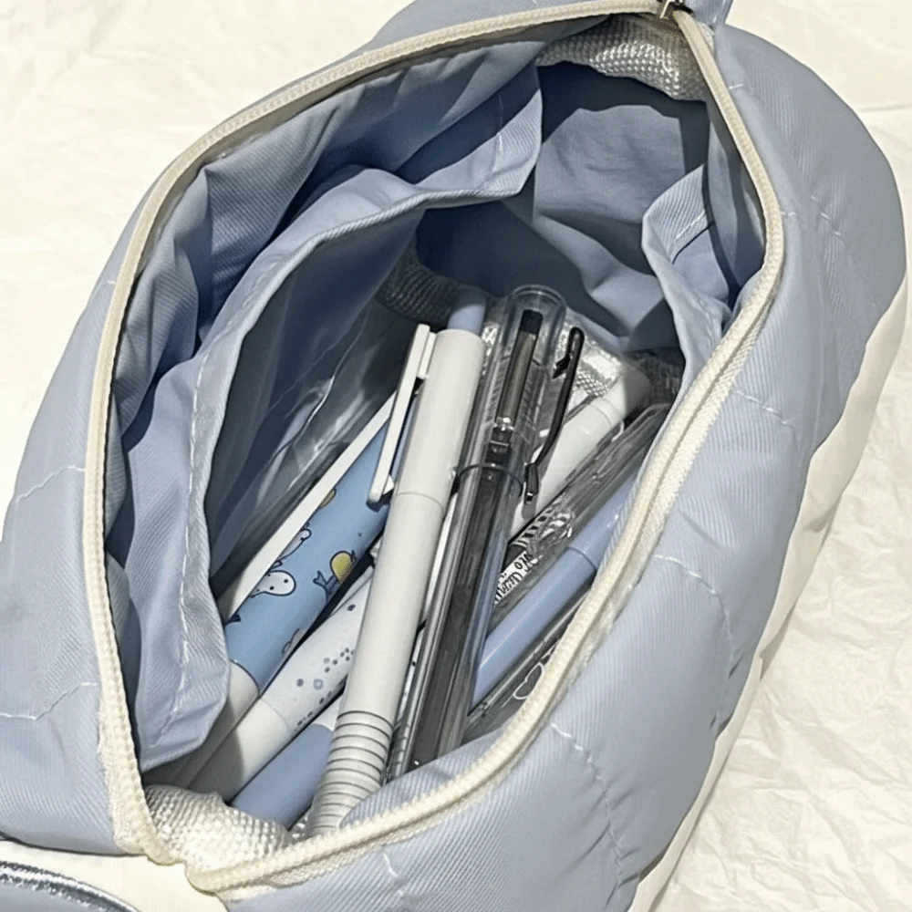 

Cute Cotton Linen Pencil Case Large Capacity Blue Pink Pen Bag Multifunctional Stationery Bag School