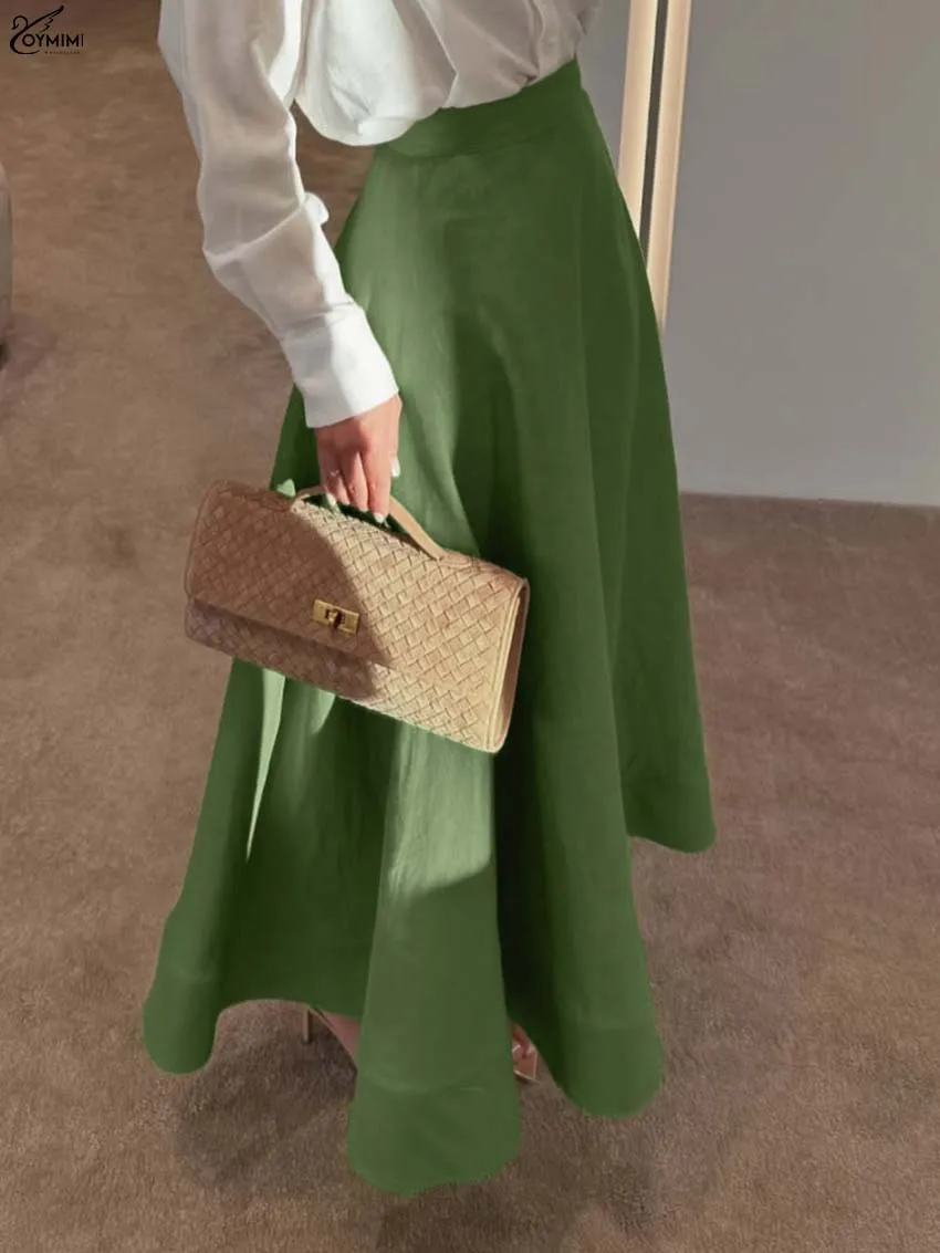 

Oymimi Fashion Green Cotton Skirts For Women Elegant High Waisted Loose Skirts Autumn New Solid Ankle-Length Skirts Streetwear