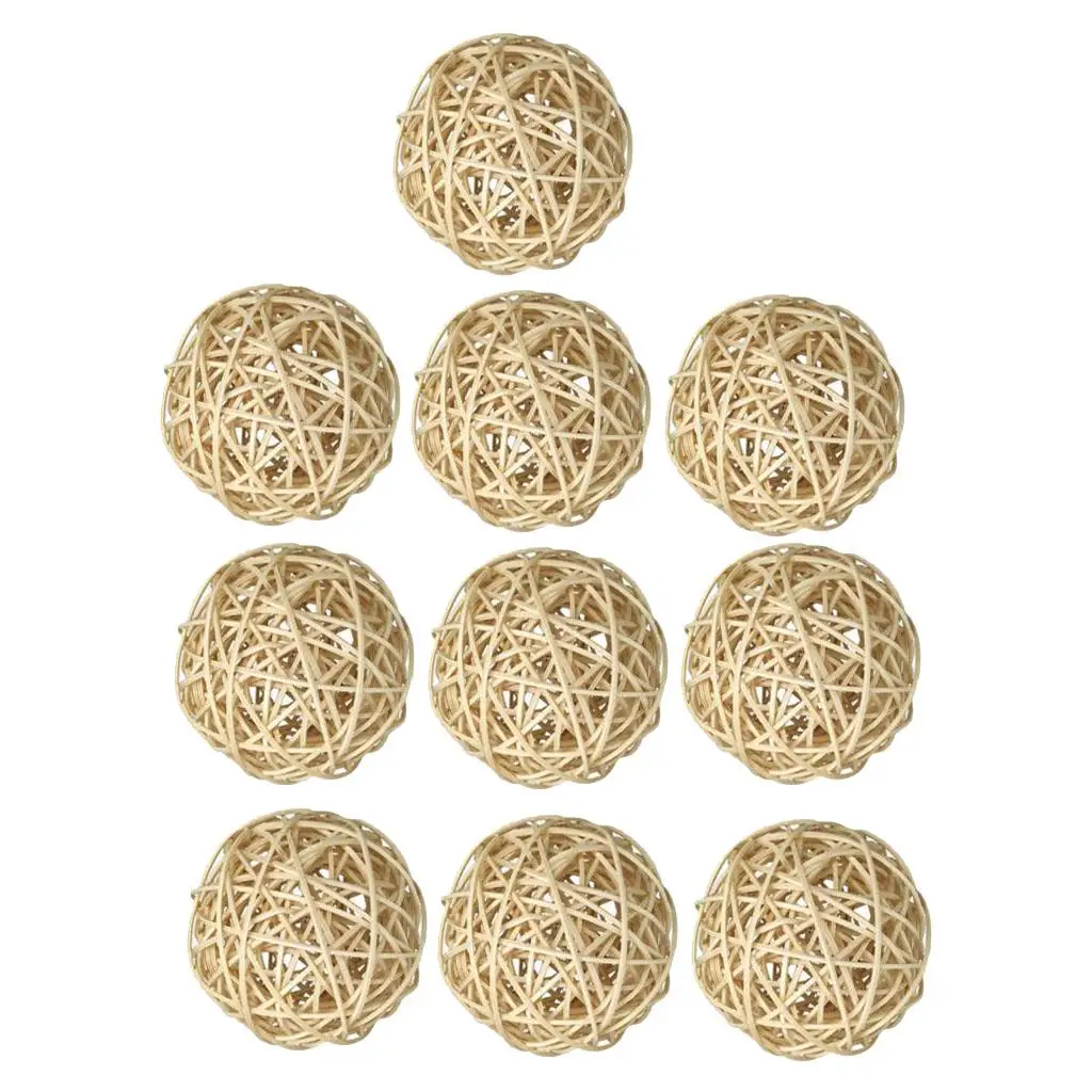 10 Pieces Natural Wicker Rattan Balls Orbs Vase Fillers DIY Wedding Table Decoration, Themed Party, Baby Shower, Dia 2 Inch