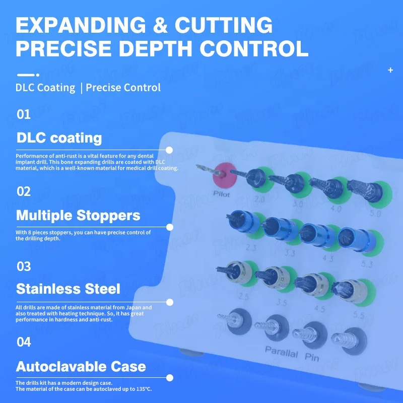 Osseodensification den tal Bur Drills Bone expanding drills with stoppers