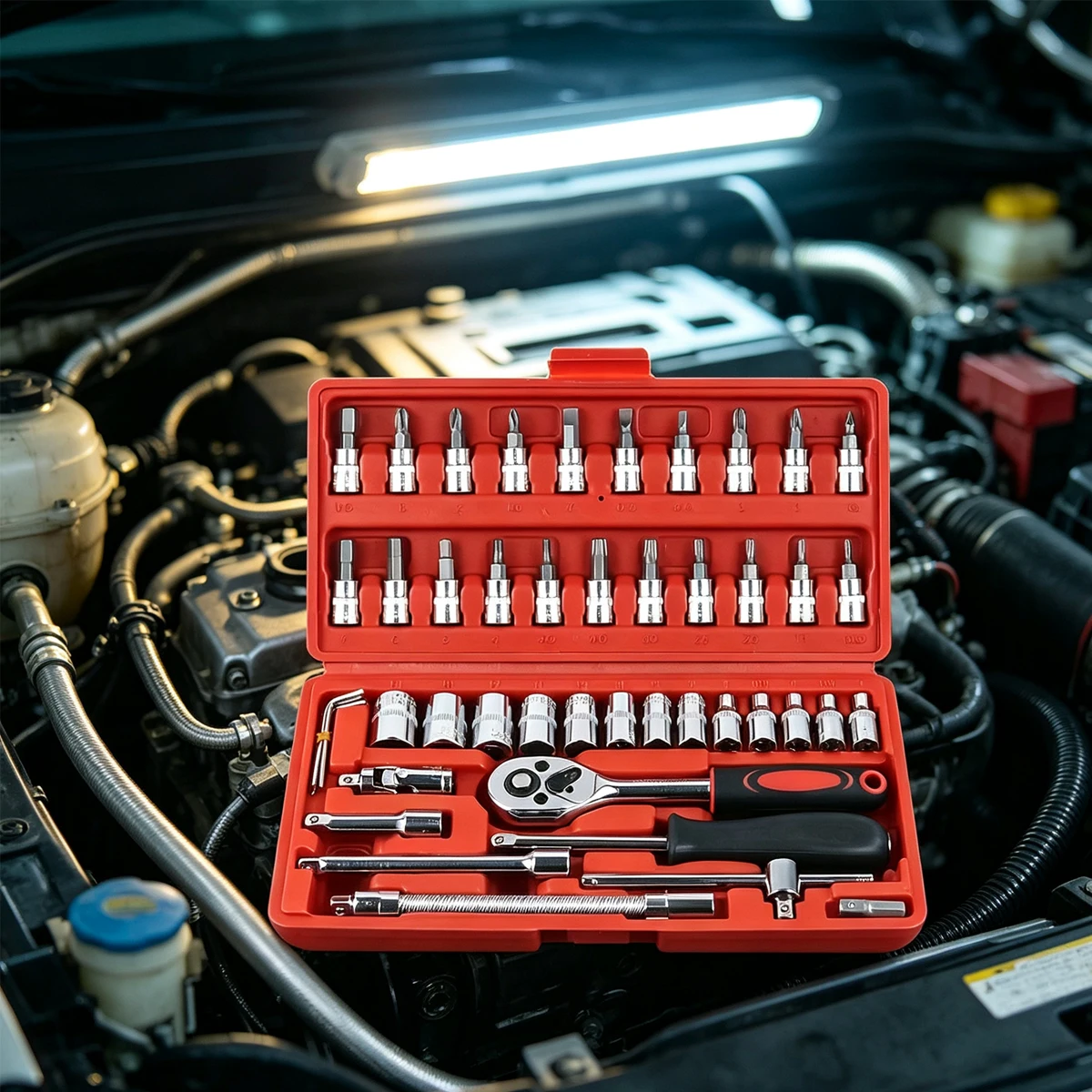 Repair Tool Set Kit Complete Toolbox Ratchet Wrenches Spanners Hand Tools Torque Wrench Adjustable Small Mechanic Car Job