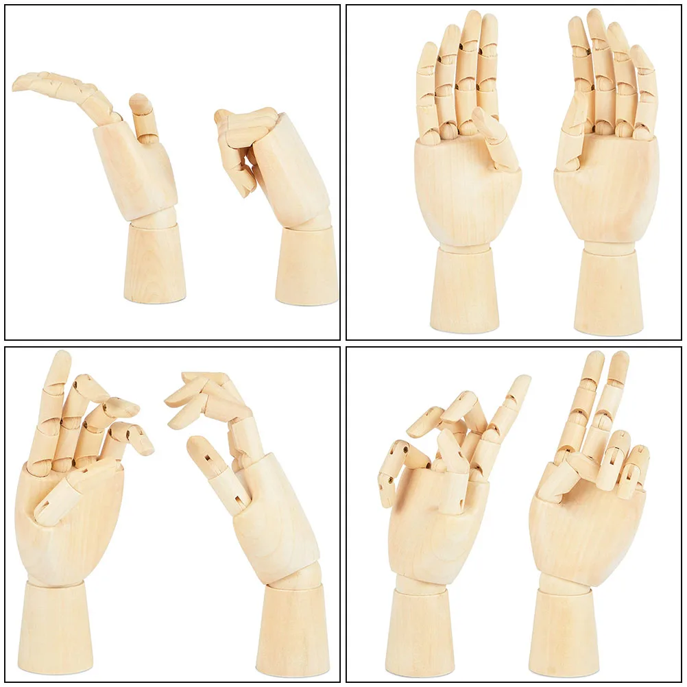 

2pcs Wooden Hand Model Multiple Joints Rotatable Pose Sketch Drawing Practice Craft Decoration Desktop Ornament Gift