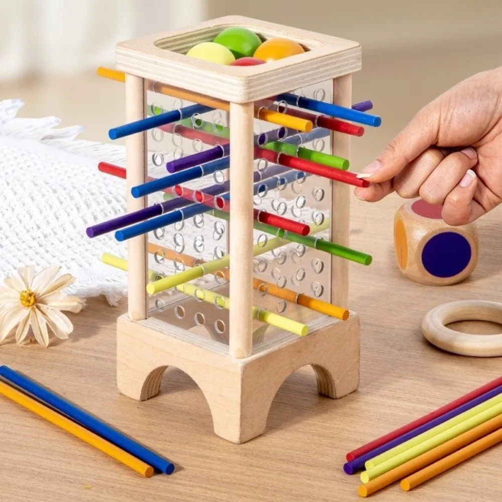 4-Sided Wooden Stick Board Game Colorful Sticks Fine Motor Skills Montessori Ball Dropping Game Classic Educational