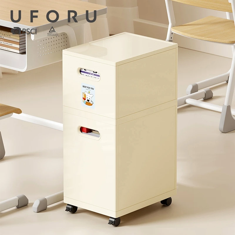 UFORU Stackable Under Desk Storage Box Large Capacity Universal Casters Dual Handles Book Organizer for Student Office Classroom