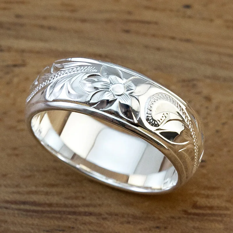 

Aesthetic Carving Floral Pattern Caved Rings Wedding Bands Silver Color Unique Gift for Lady Fashion Delicate Finger Jewelry