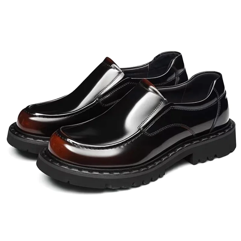 High Quality First-layer Cowhide Handmade Slip-on Business Casual Leather Shoes For Men Thick Soled Patent Leather Loafers Man