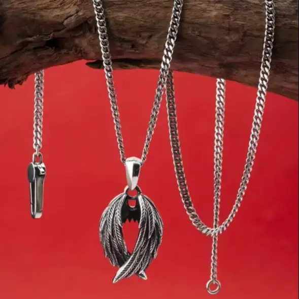 

S925 Sterling Silver Vintage Personality Pendant Angel Wings Necklace Versatile Simple Couple Commemorative Gift Silver Jewelry