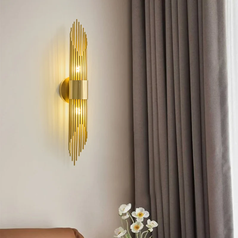 Lámpara de pared de cobre de lujo para dormitorio, mesita de noche, escalera, sala de estar, candelabro de pared, Color dorado y negro, accesorio de luz de atmósfera