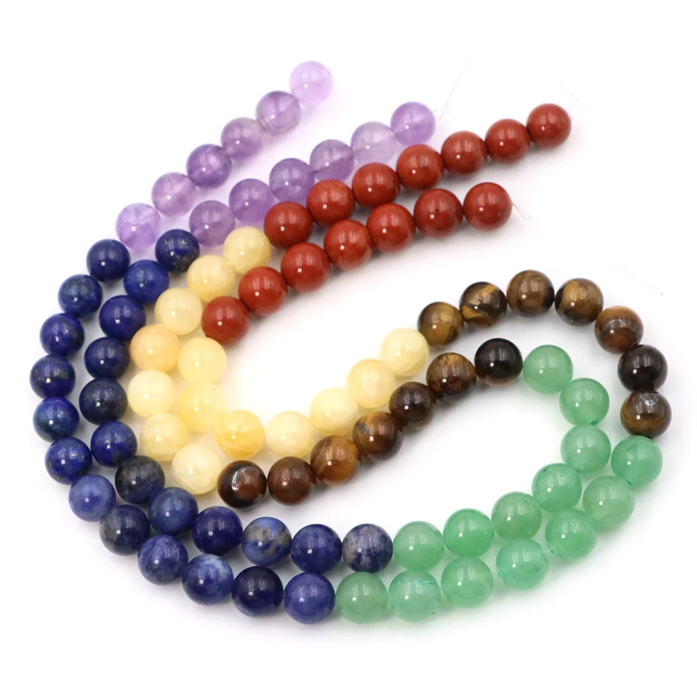 

Wholesale 7 Chakra Natural Stone Beads Amethyst Tiger Eye Quartz Round Loose Beads for Jewelry Making DIY Bracelet Accessories