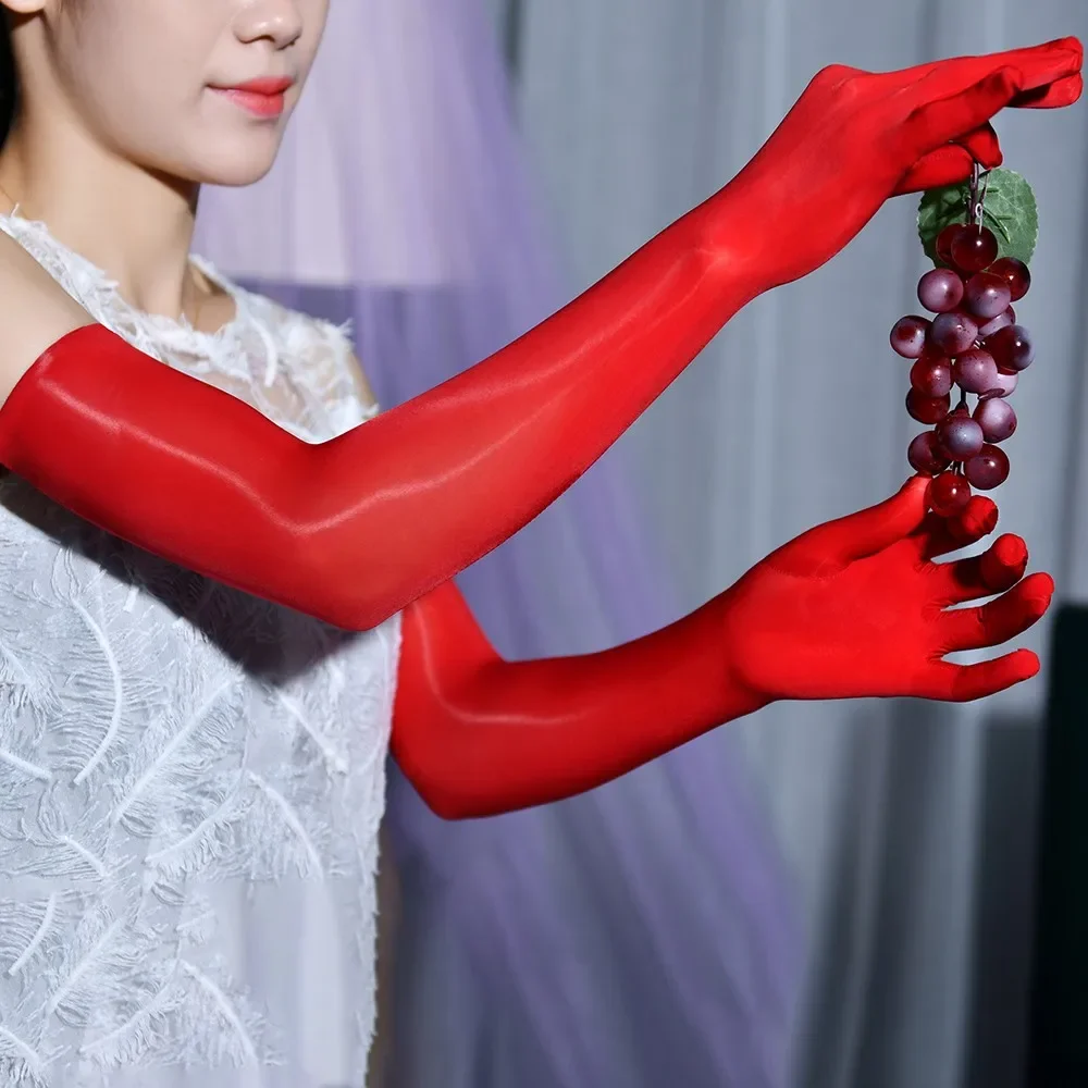 

Transparent Long Gloves Women Cosplay Smooth Oil Glossy Long Glove Mittens Party Club Unisex Sissy Sexy See Through Gloves A50
