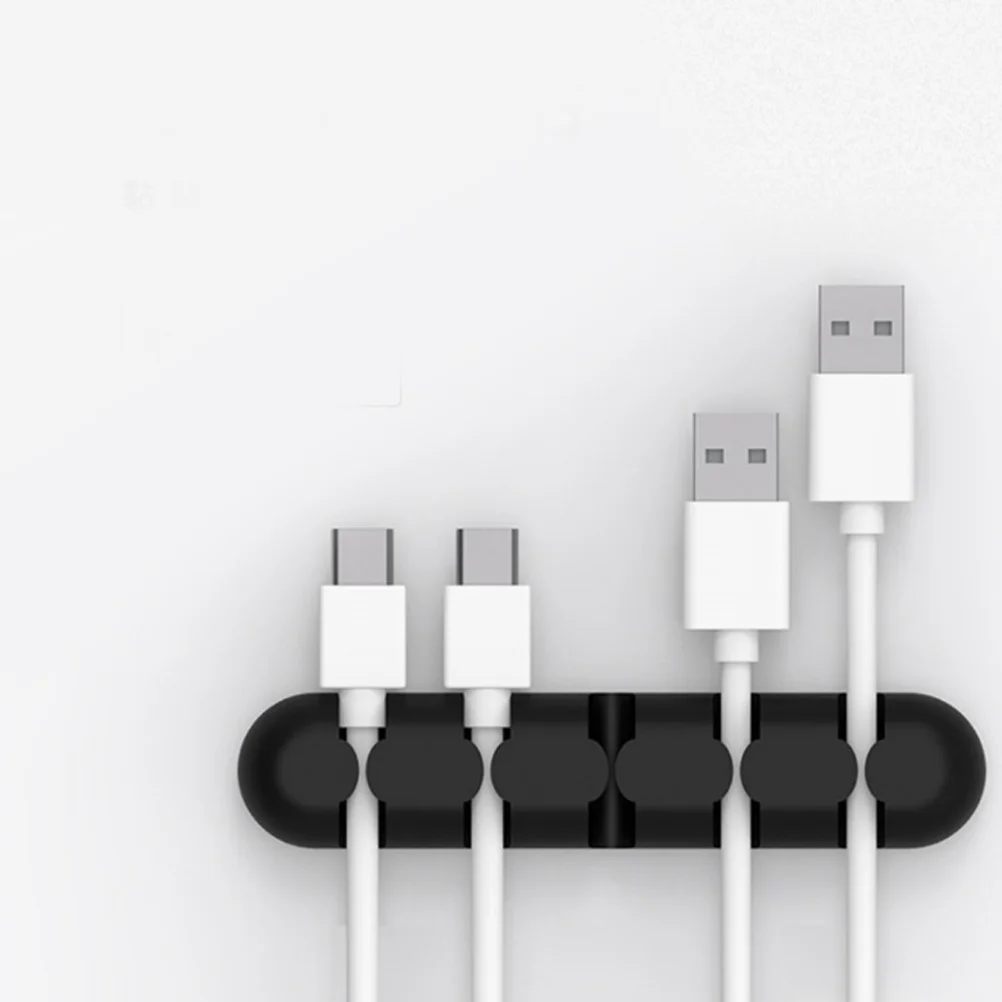 Avvolgicavo in silicone nero per gestione cavi USB Supporto per spina Organizzatore per riporre cavi Supporto per spina avvolgicavo con clip