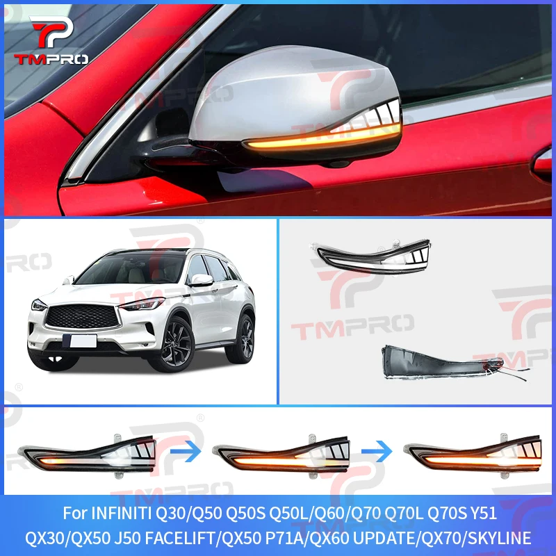Suitable for Infiniti Q30 Q50 Q60 Q70 QX30 QX50 QX60 QX70 LED side mirror turn signal flowing indicator lights, 1 pair