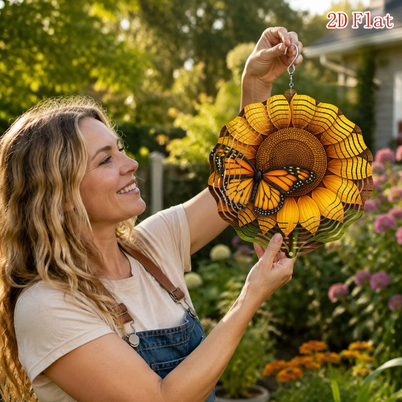 CIFBUY Wind Chime Wind Spinner 360 Degree Rotating Hook Kinetic Kaleidoscope Sunflower Butterfly Garden Patio Yard Outdoor Decor