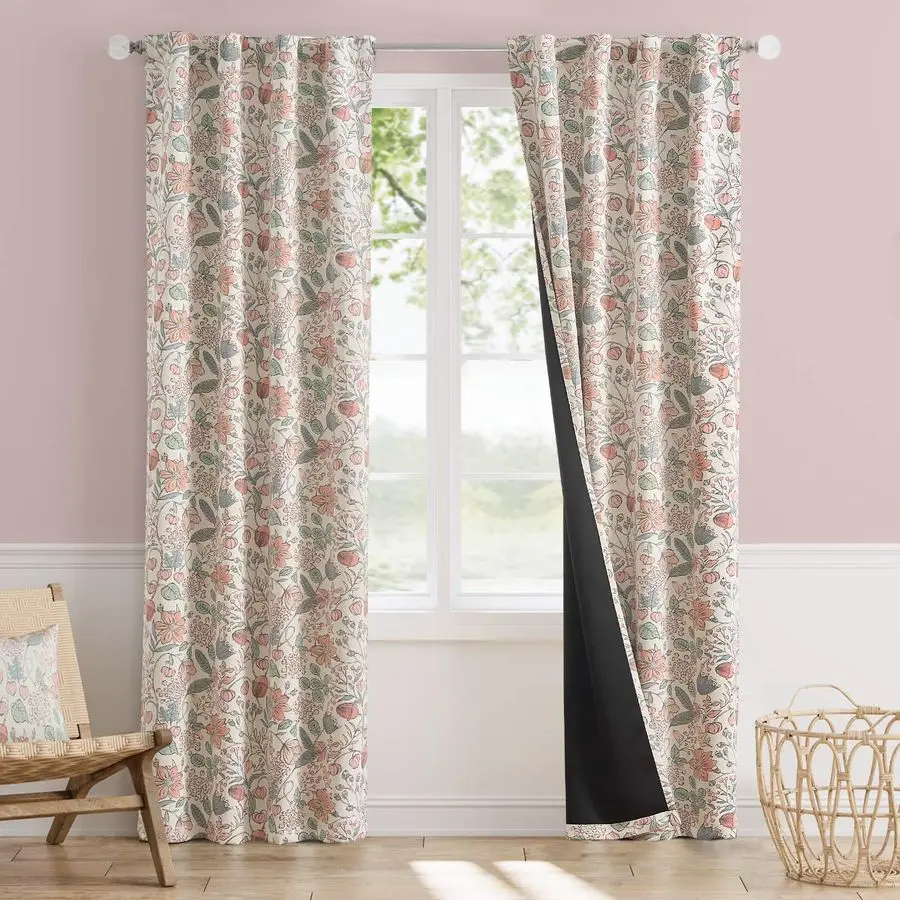 

Pink Nursery Curtains for Girls Room Easter Floral 100 Blackout Curtains 84 Inch Length Farmhouse Drapes for Bedroom Room Darken