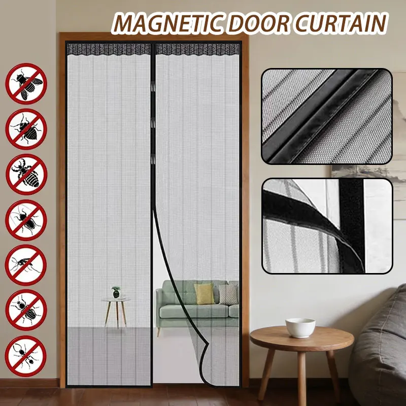 Summer Mosquito-Proof Magnetic Door Curtain - No-Drill Anti-Mosquito Mesh Screen for Home Kitchen, Living Room & Bedroom