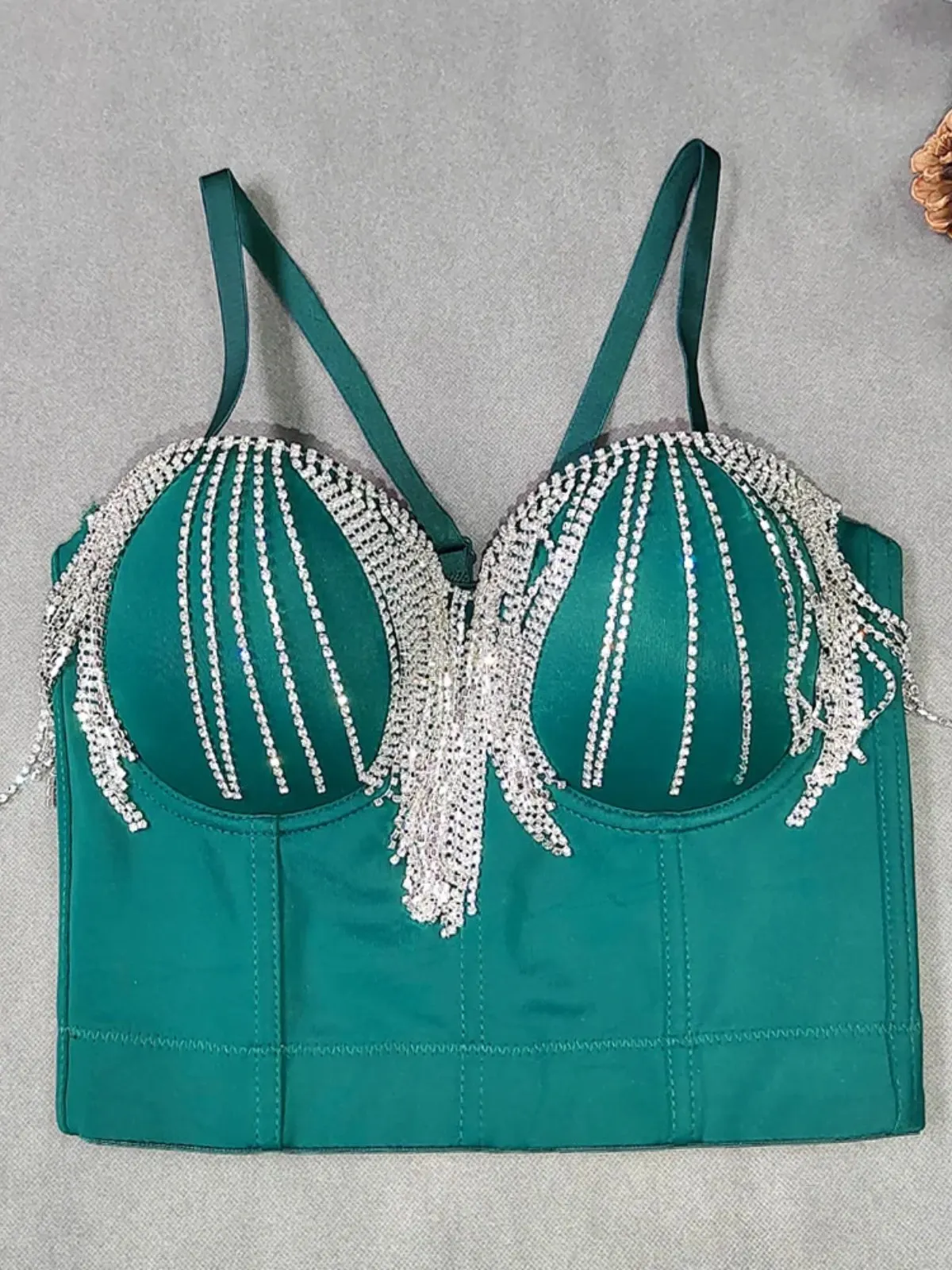 SsTss Sexy Tank Top Women Clothes Elegant Rhinestone Glitterling Tassels Push Up Bustier Corset Bra Skinny Club Party Crop Camis