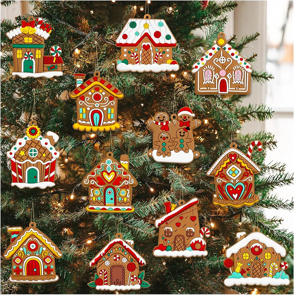 

12/24/36 Pcs Gingerbread House Ornaments Christmas Tree Decoration Gingerbread House Christmas Decorations Hanging Ornaments