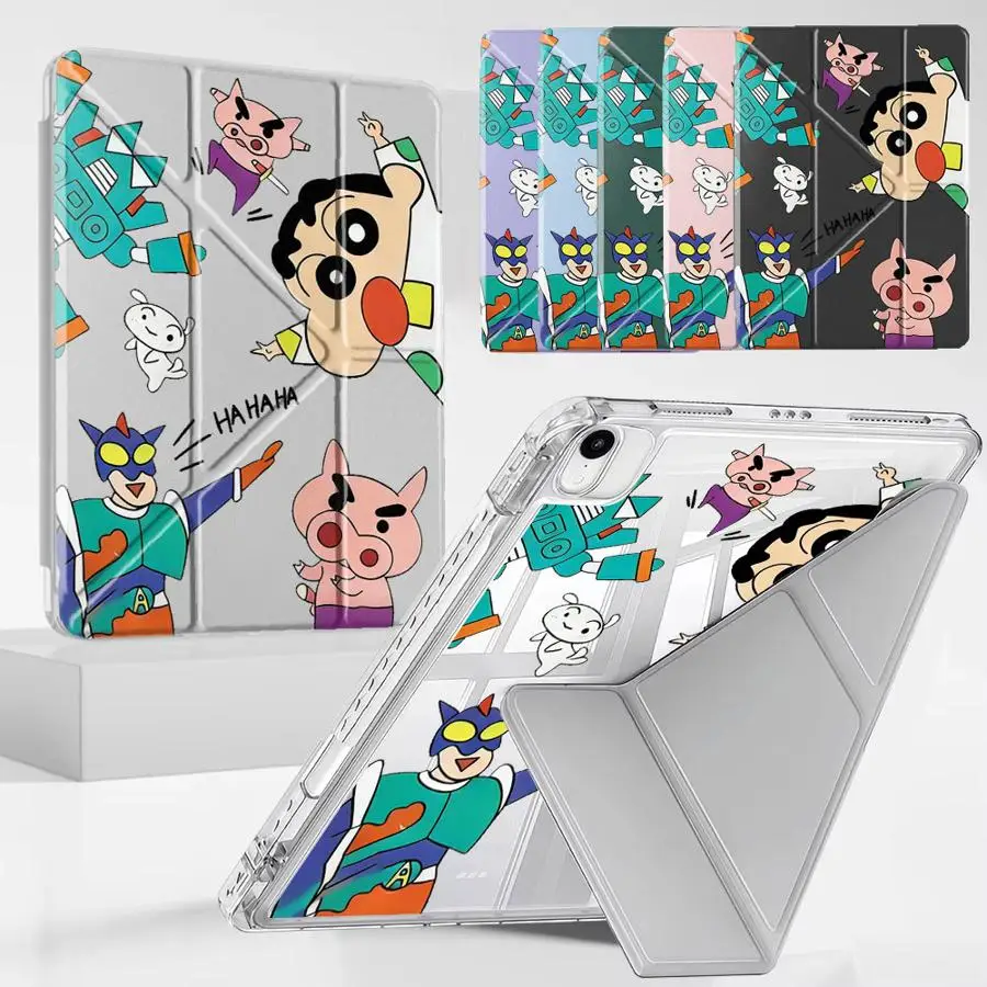 Crayon Shin-Chan Cartoon Y-Fold Holder Cover Tablet Case For iPad Air 4 5 M3 M2 1 2 M4 11inch Mini 6 7 Pro 11th 10th 9th 8th 7th