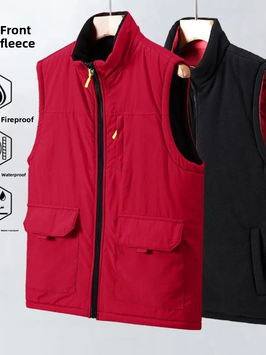 

Thiened Double-sided Fce Vest Men's Outdoor Workwear Sle Winter Warm Zipper Closure Casual Faion Urban Sle Vest