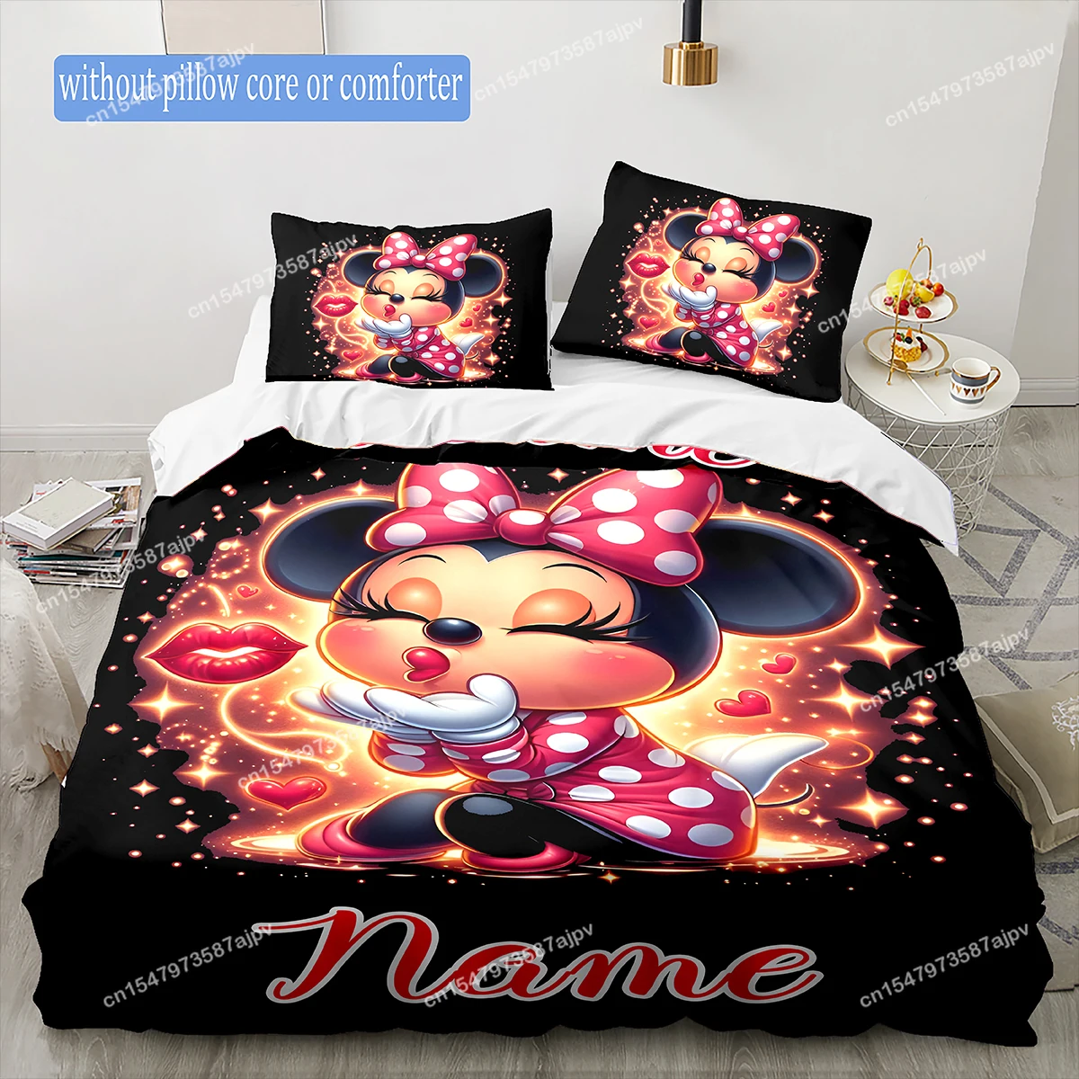 Personalized Duvet Custom Cute Minnie Bedding Set King Twin Double 3 Piece Polyester Duvet Cover Set Christmas Gift Decor-QIANG