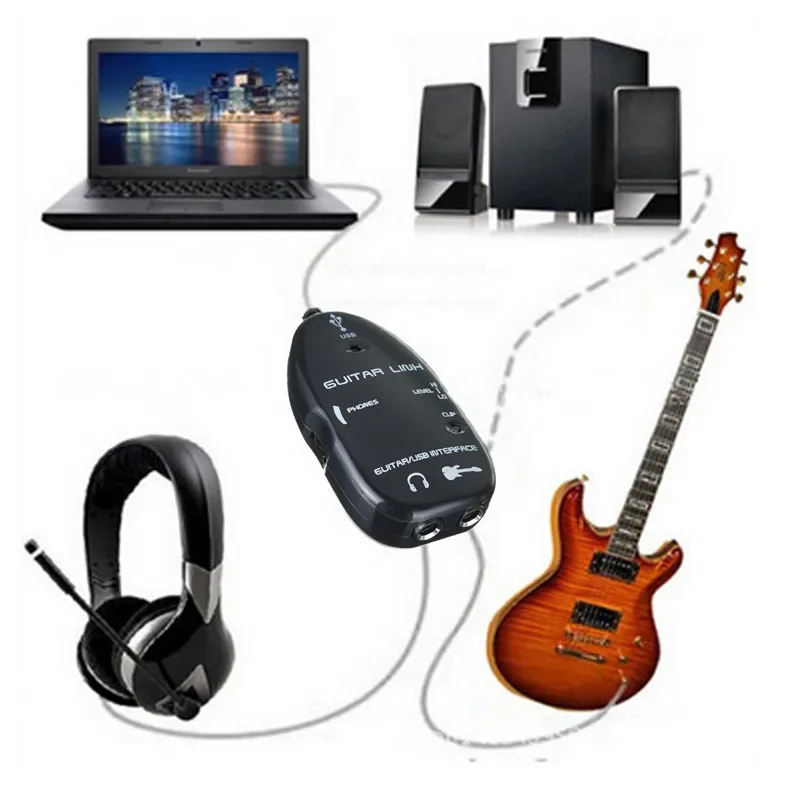 Easy Plug and Play Guitar Link To USB Interface Cable for PC and Video Recording