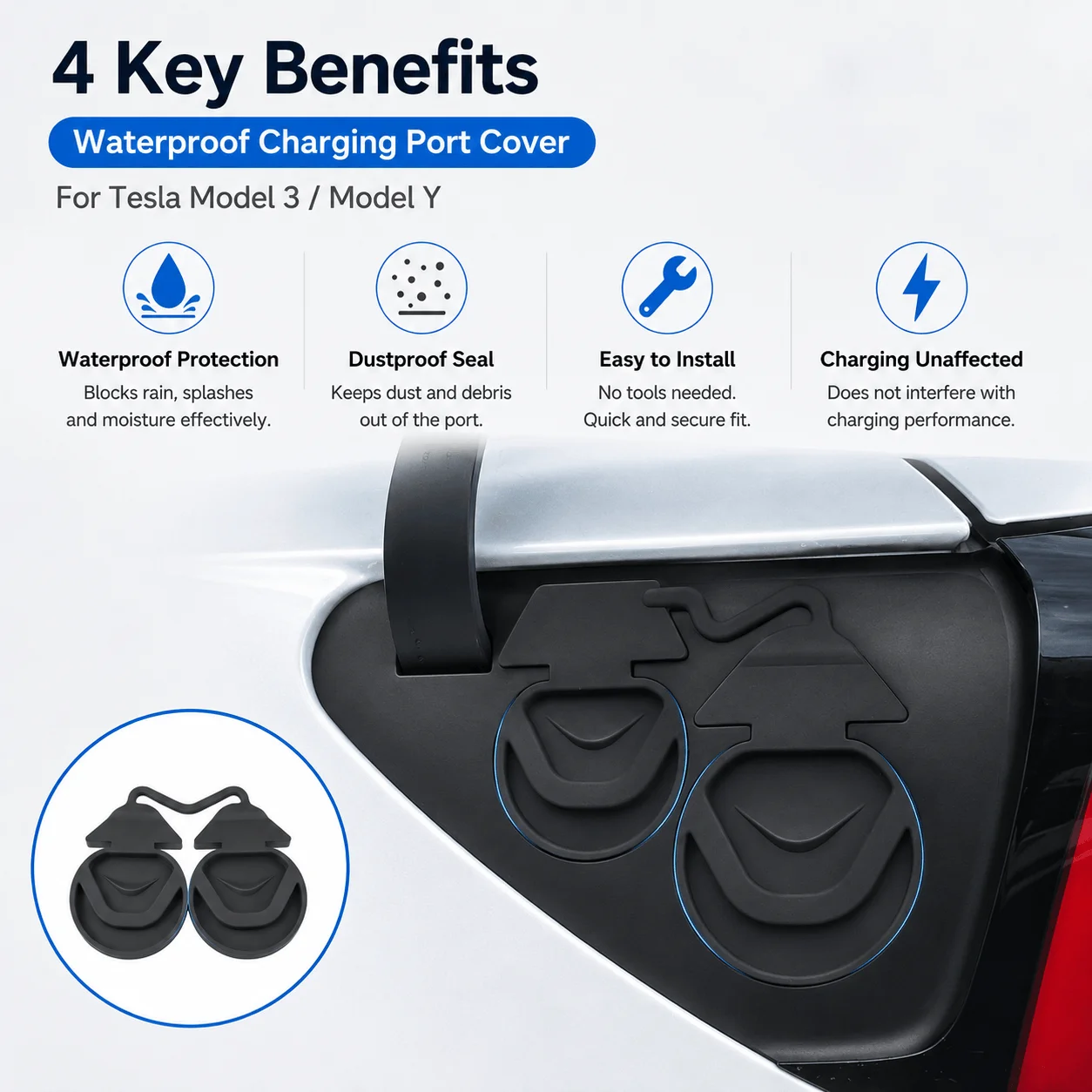 For Tesla Model Y Model 3 2021-2026 Car Charging Port Cover Silicone Waterproof Dustproof Plug Cap Protective Accessories