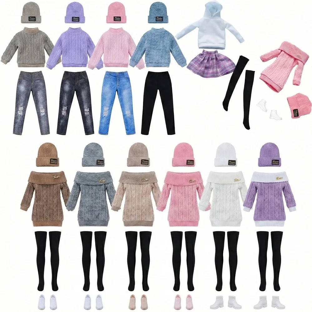 Doll Clothes 4Pcs/set Hat+Sweater+Pants+Shoes Autumn And Winter Daily Set Dresses For 30CM Doll&1/6BJD Doll,Girl's Toy Gifts