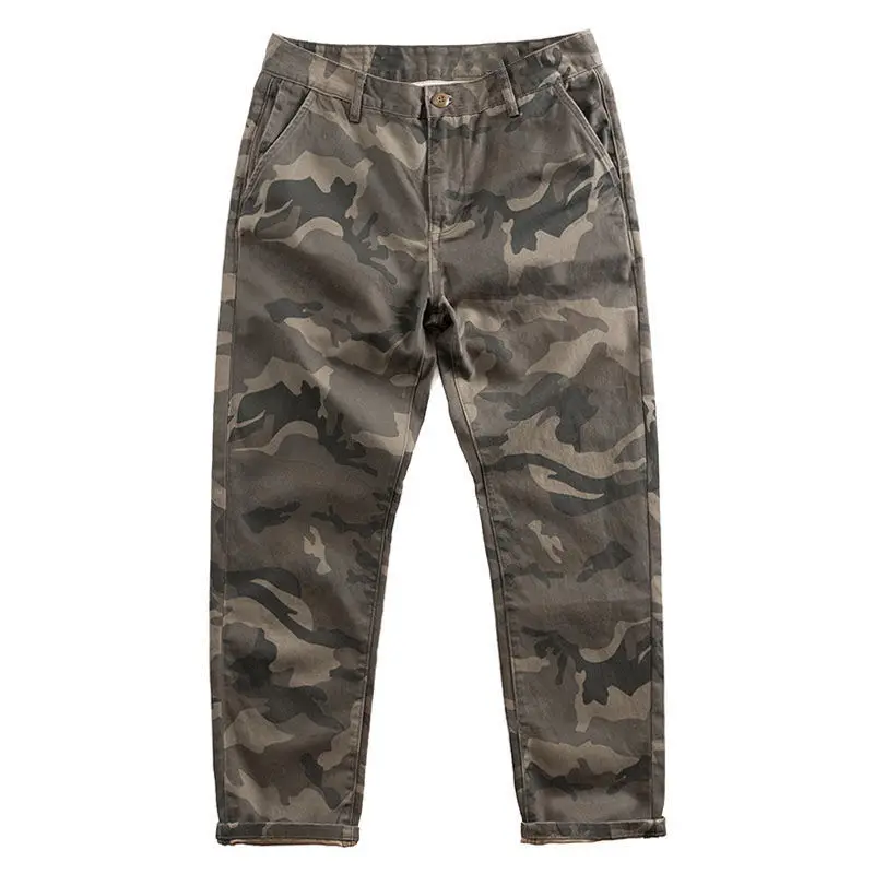 Fashion 2022 Camouflage Overalls Men\'s Cropped Pants Cargo Harem Hiking Military Straight Retro Cotton Tactical Pants for Men