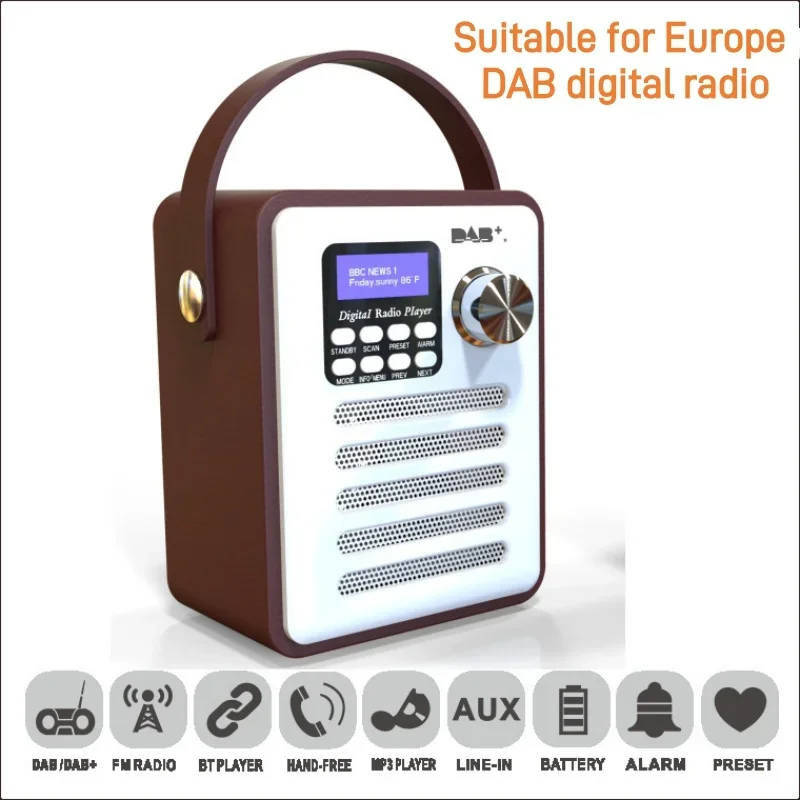 Portable Bluetooth Speaker with DAB/DAB+ Digital Radio Receiver FM Radio Handled USB/TF MP3 Player Support Stations Presetting