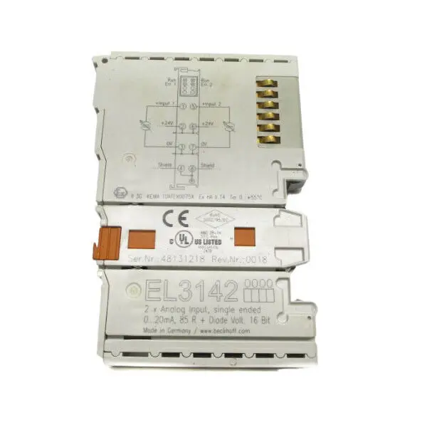 BECKHOFF EL3142 | EtherCAT Terminal, 2-channel analog input, current, 0-20 mA, 16 bit, single-ended