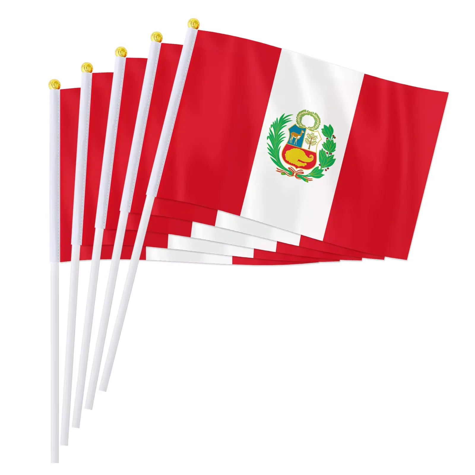 Bandera de mano de Perú, mástil de plástico de 14x21cm, utilizado para ondular banderas durante actividades de decoración navideña