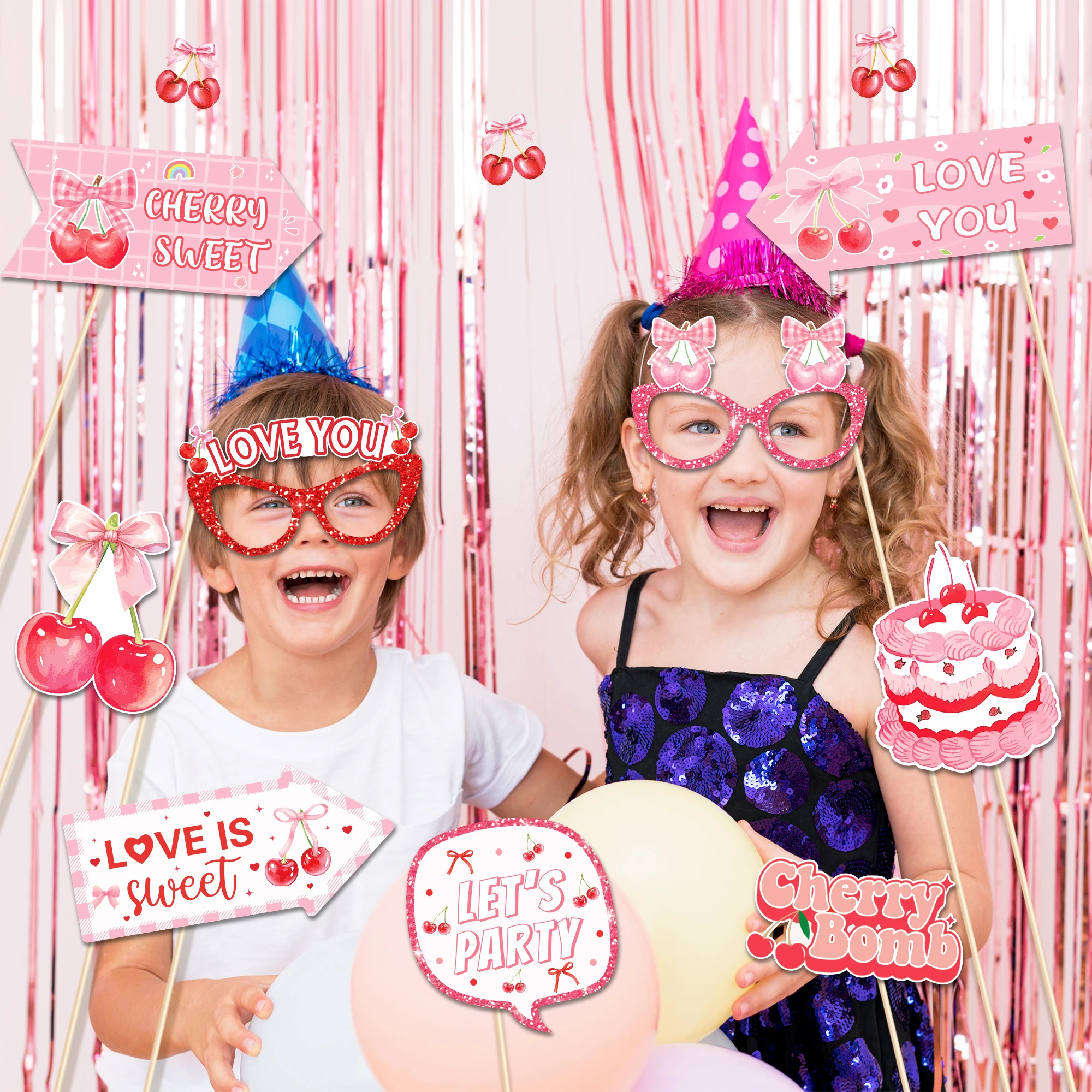 Rosa Kirsche Einweggeschirr Sets Teller Tischdecke Servietten Photo Booth Requisiten Banner für Geburtstagsfeier Hochzeit Geschirr – Detail 10