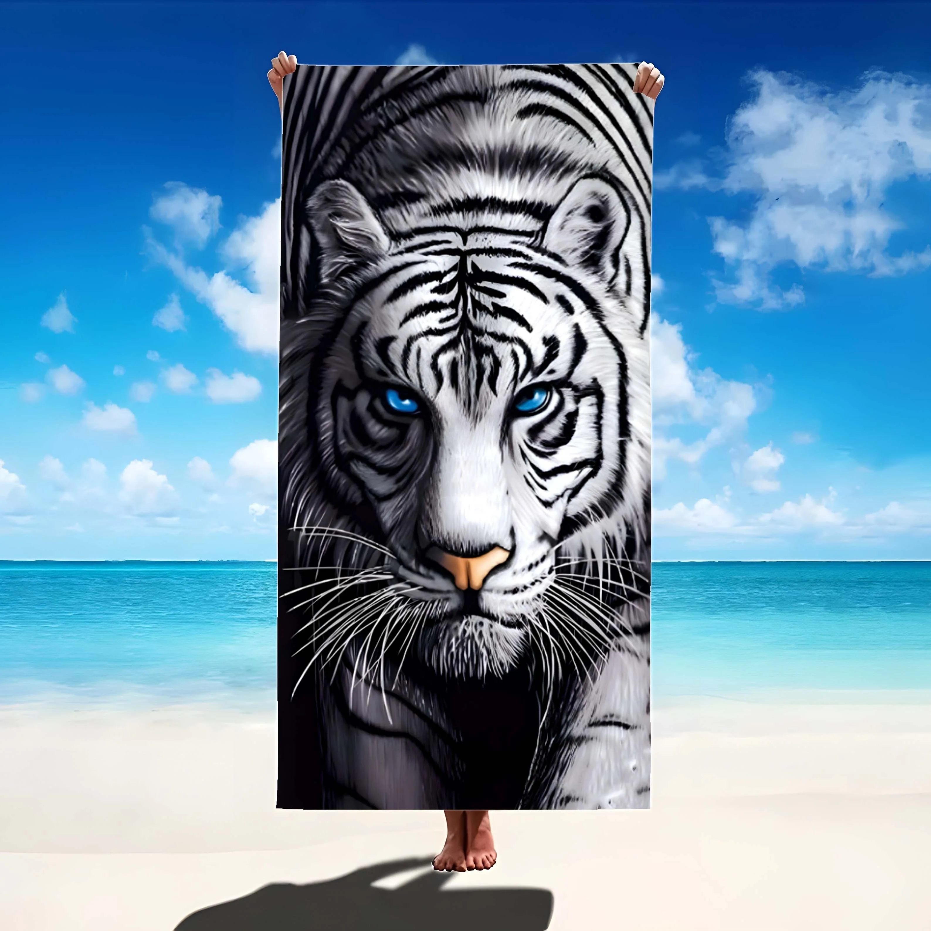 Beach Towel with Striking White Tiger Design: Breathable, Quick-dry, Soft, Comfortable for Beach Life Suitable for towels