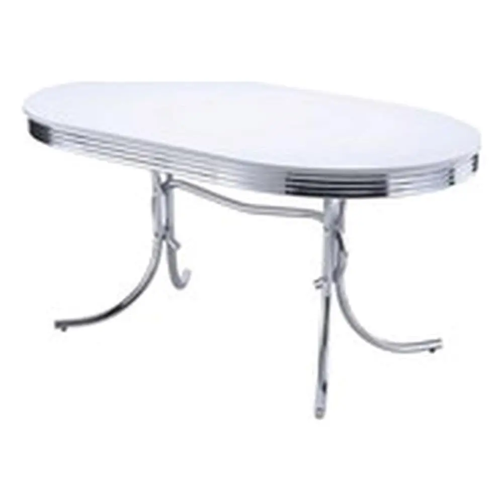 #Modern Metal Chrome Plated Oval Dining Table with White Top, 29.5