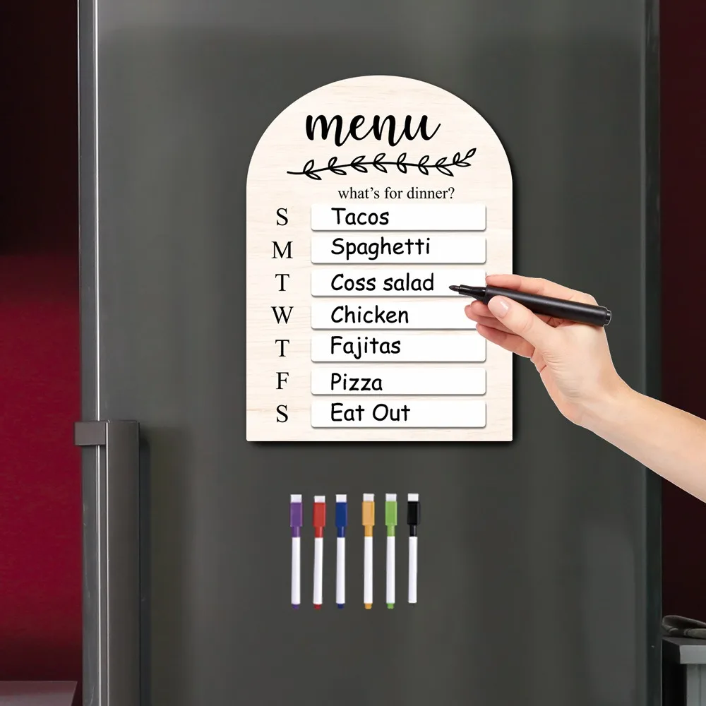 Planificateur de repas magnétique pratique pour réfrigérateur, en bois avec stylo, panneau de Menu alimentaire hebdomadaire, tableau de planification des aliments pour Restaurant