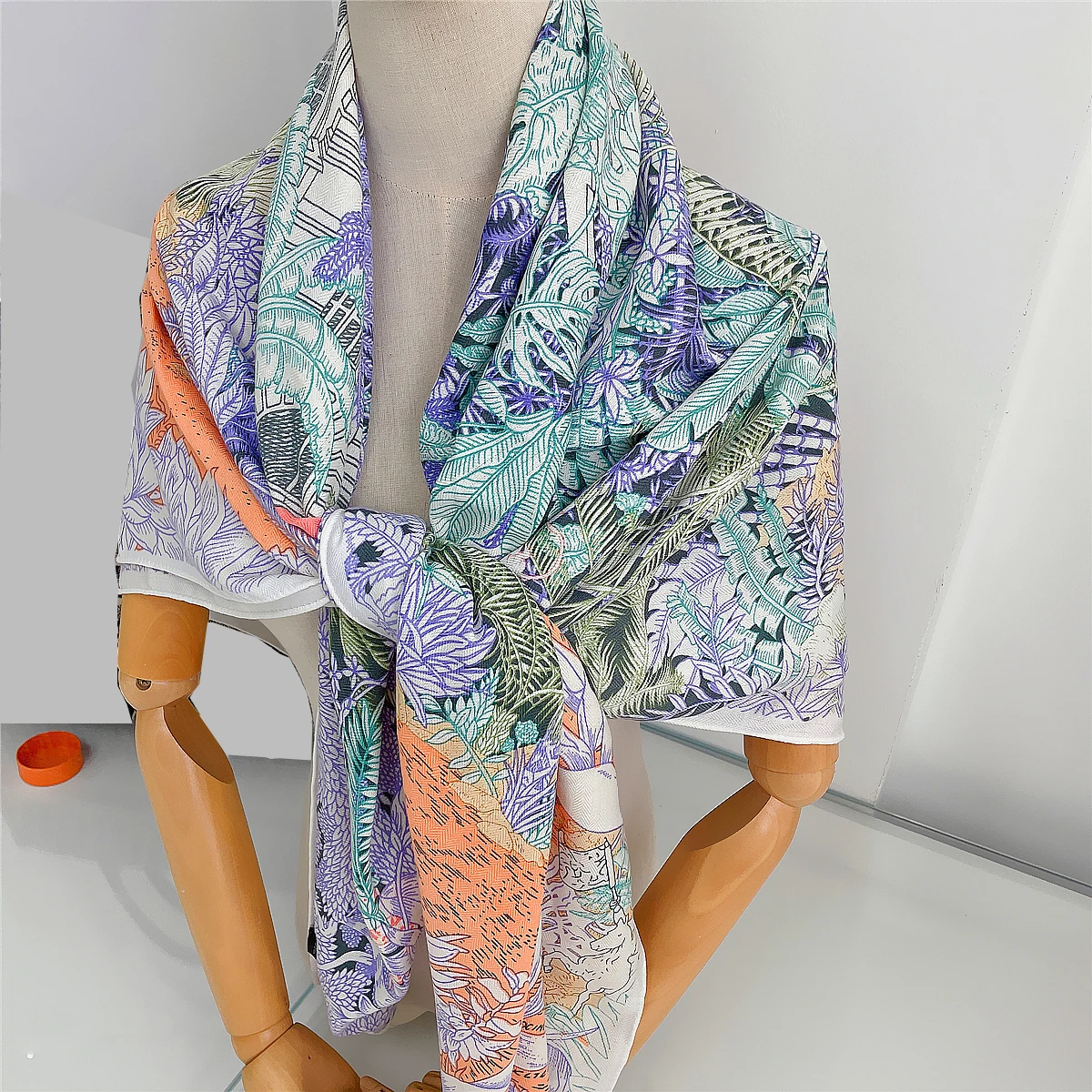 130CM Silk Cashmere Scarf Women Hand Rolled Shawls Floral Print Square Scarves Wraps Lady Bandana Big Hijabs Female Foulards