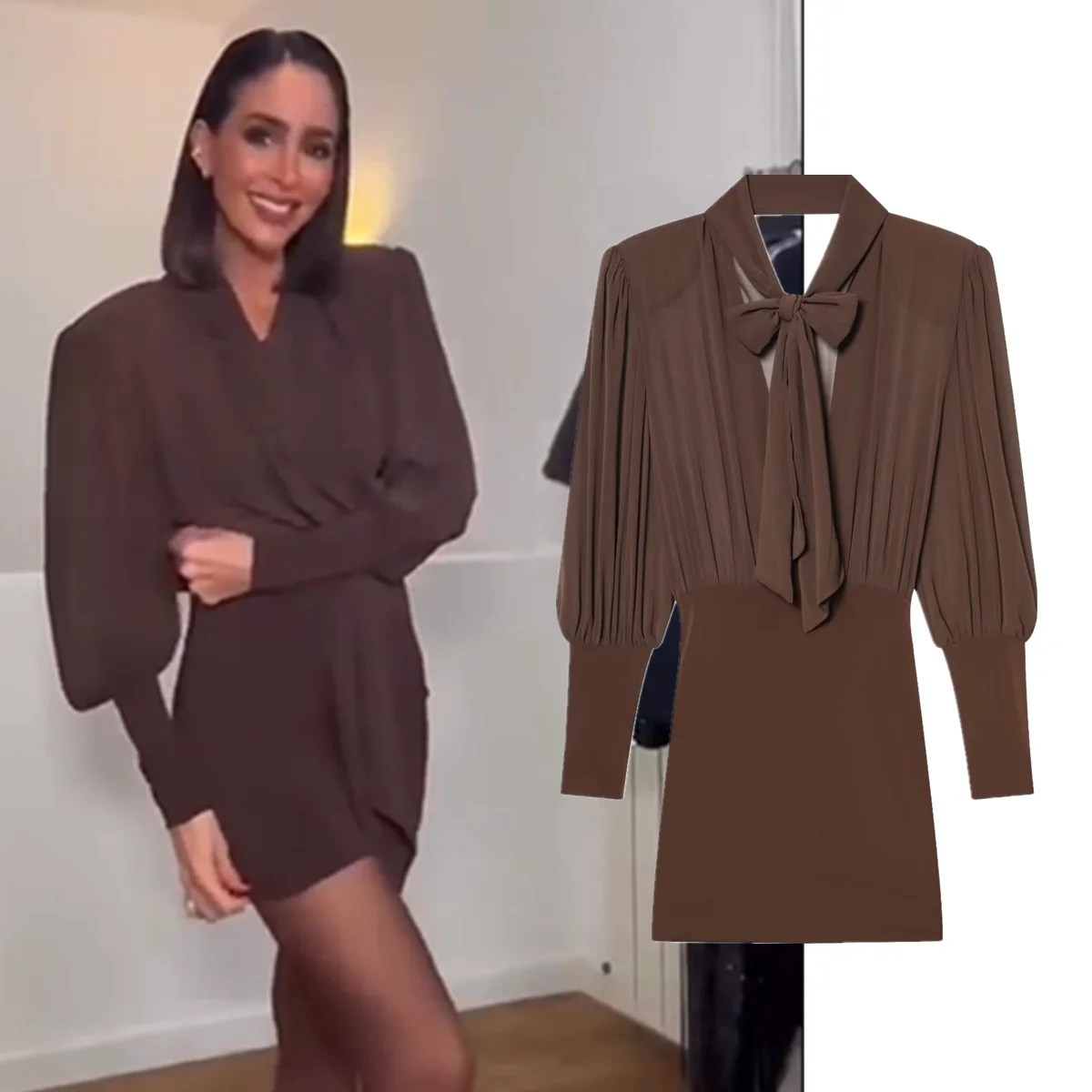 Jenny & Dave Minimalista Francese Elegante Chiffon Abito Lavorato A Maglia Festa Di Natale Mini Vestito Sexy 2026 Primavera Moda Abiti Wo