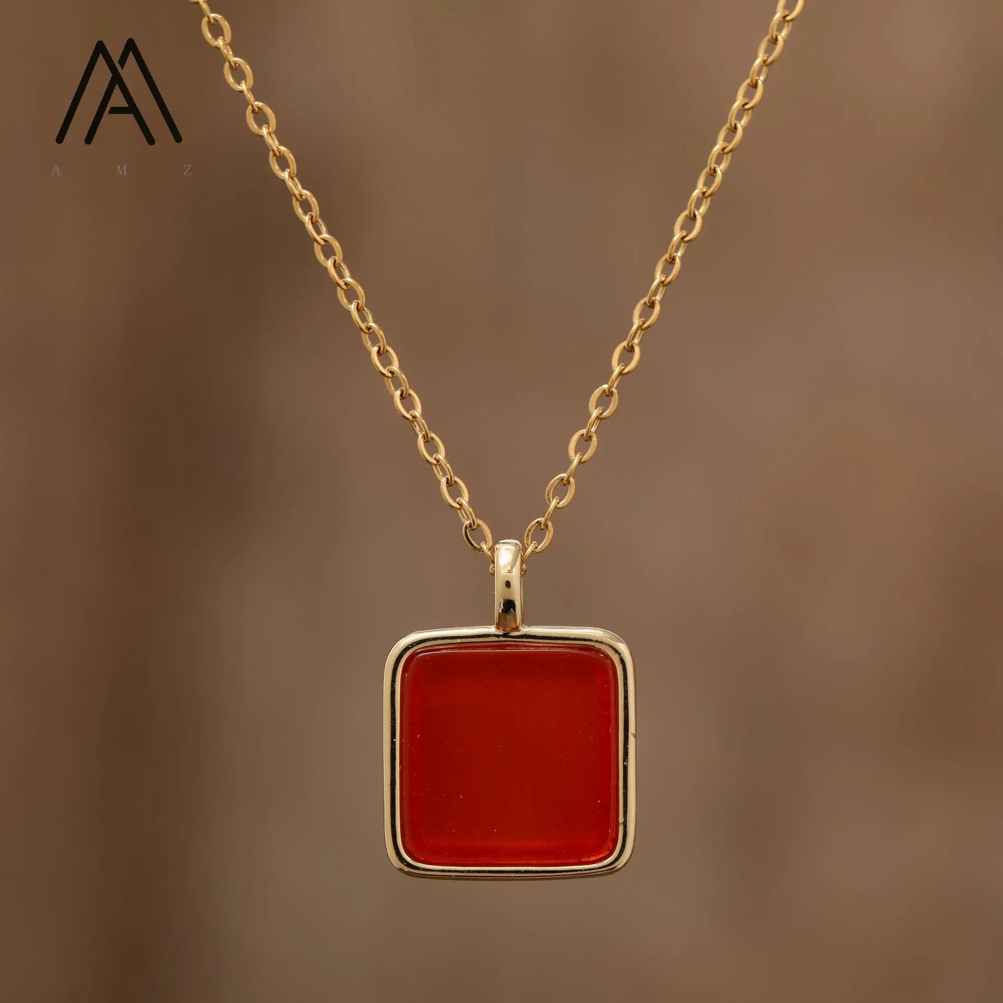 

Classic Necklace Natural Gemstone Square Shape Pendant Necklaces Fashion Jewelry Friendship Gifts Dropshipping