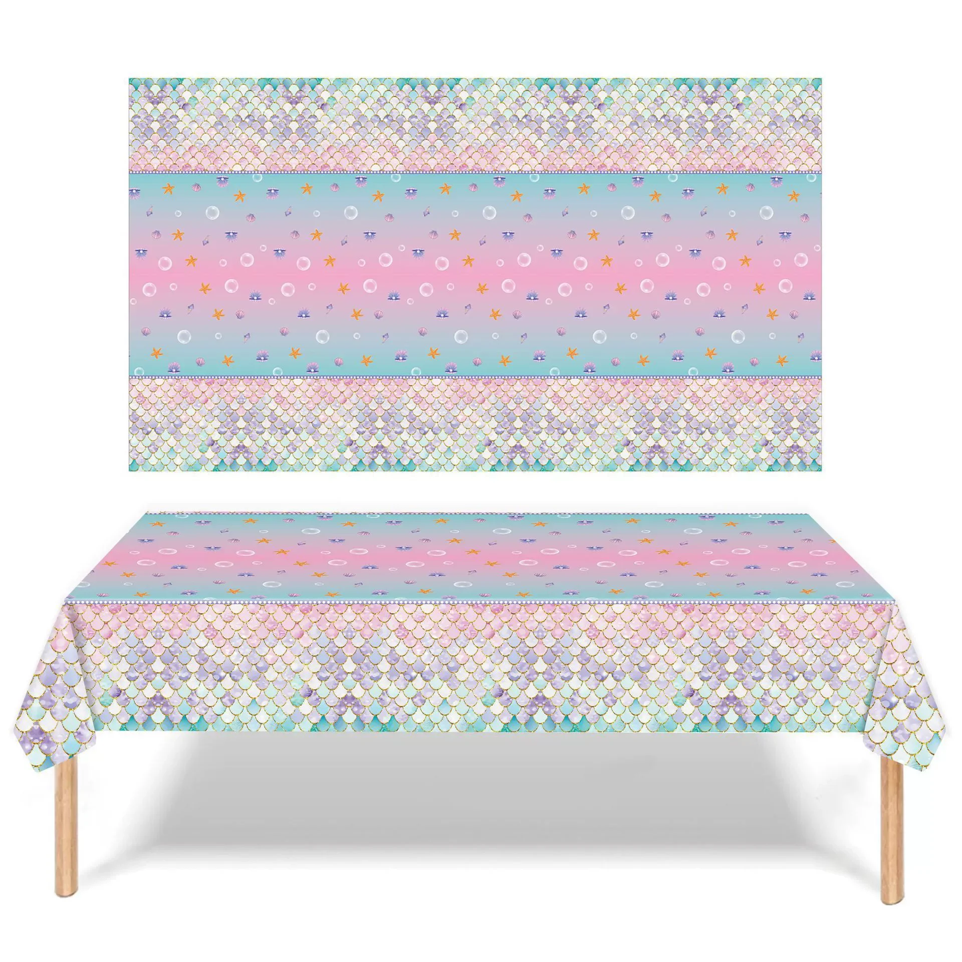 1pcs Mermaid Shell Scale Table - Table Cloth Disposable ulasan dan harga
