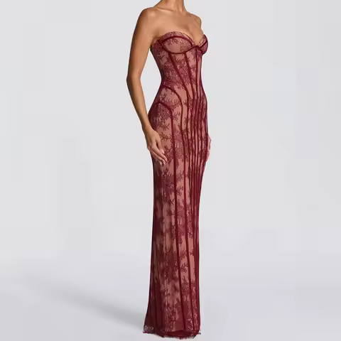 Strapless Bodycon Maxi Dress for Women 2026 Striped Backless Elegant Party Evening Gown Casual Summer Wear