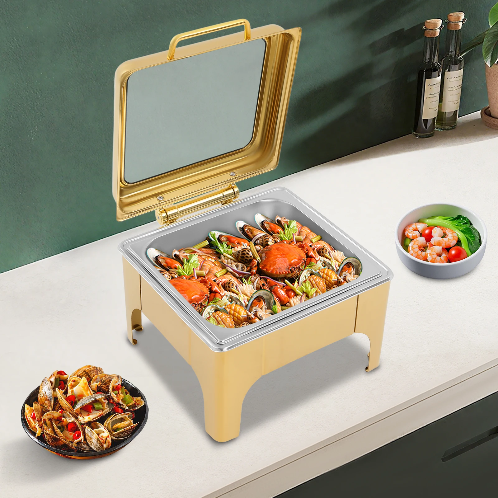 

Buffet Chafing Dish Set Stainless Steel Food Warmer 6L Buffet Warmer Chafing Dish Gold/Silver