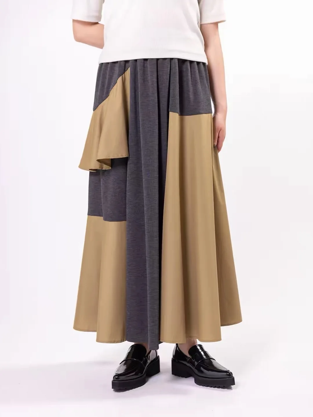 Casual Patchwork Half-length Skirt A-line Loose Fit Natural Waist Ladies Fashion Autumn Season Unique Piece One-time Offer