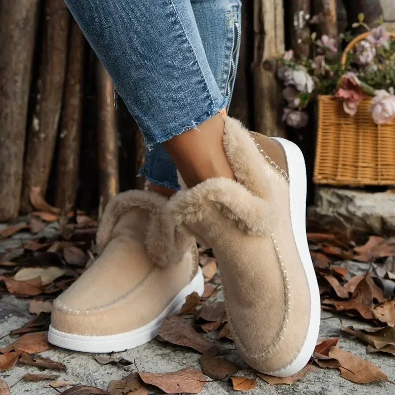 Women Shoes Flats Snow Boots New Hot Sale Women's Boots Winter Round Toe Plush Fleece for Warm Solid Short Barrel Ankle Boots