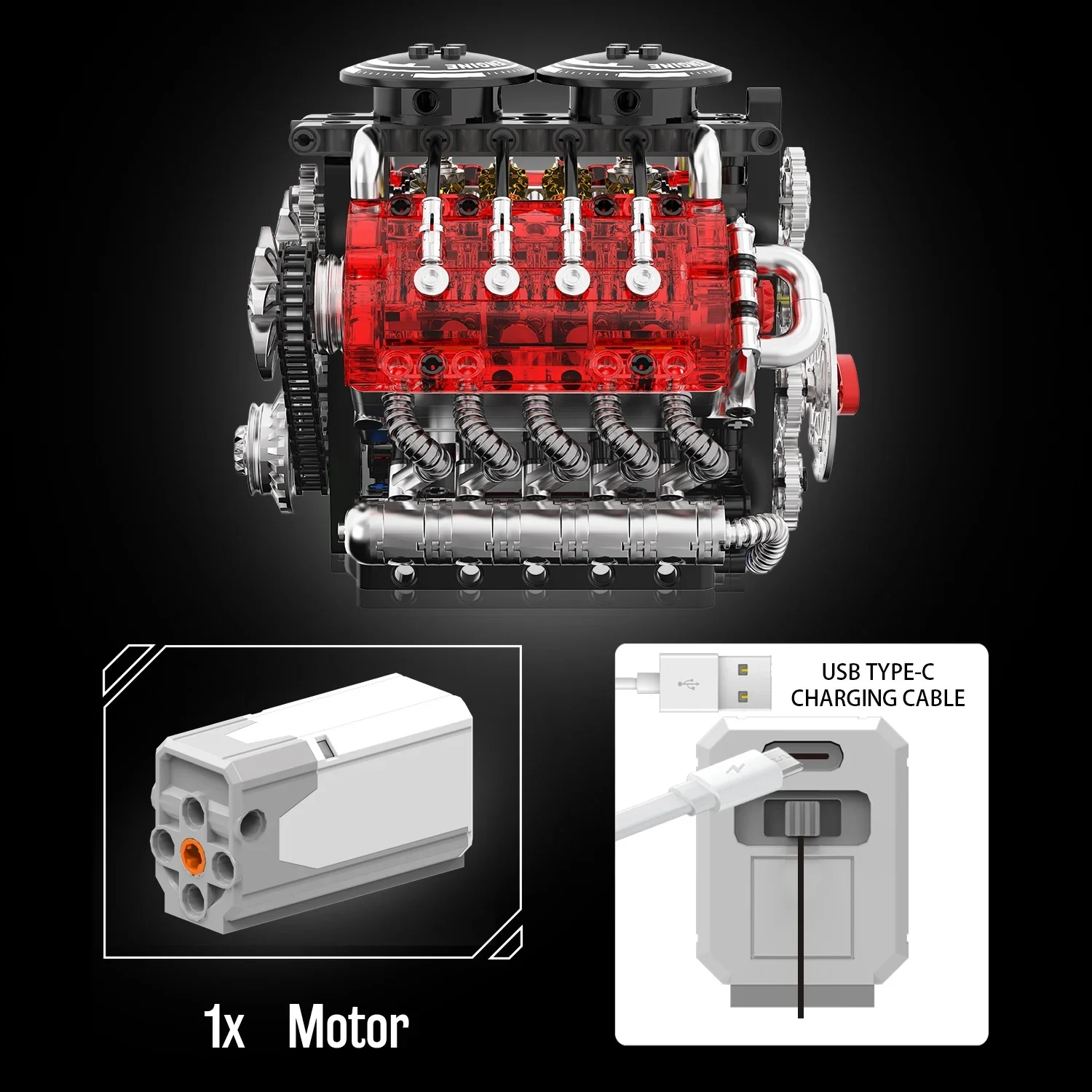 548PCS New Blocks Toy V8 Twin-Turbo Electric Engine Building Block Motor Drive Boy Assembly Model Bricks USB Charging Edition - view 3